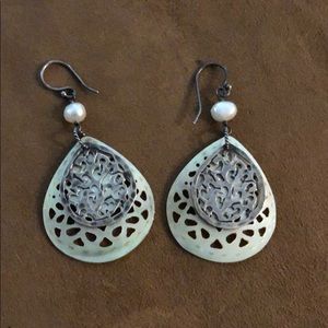 Silpada Freshwater Pearl carved Sterling Earrings
